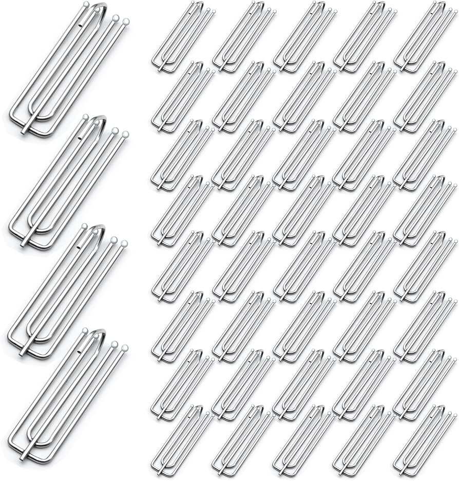60PCS Stainless Steel 4 Prongs Pinch Pleat Curtain Hooks, Drapery Pins Hooks Traverse Pleater, Cu... | Amazon (US)