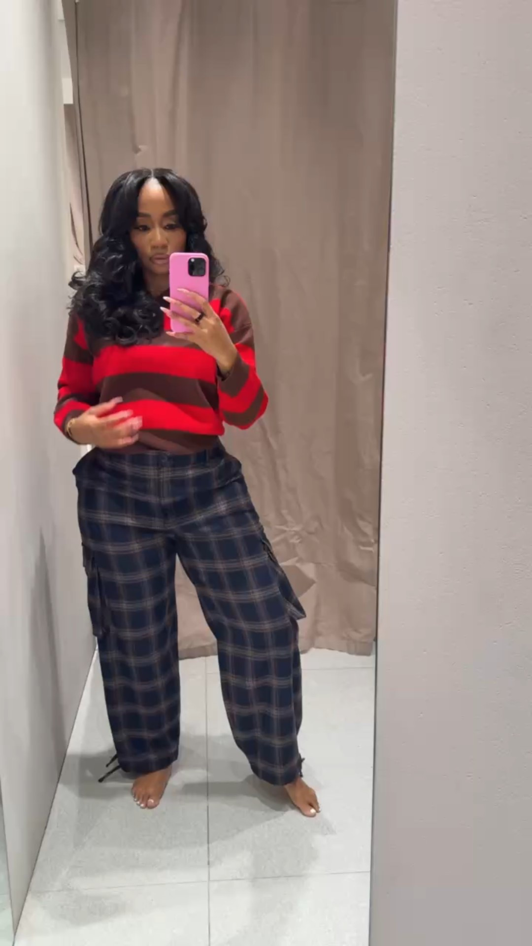 Polo shirt and checkered cargo pants! Pop of color and mix of prints style inspo! Makes a statement and is also a comfy winter outfit! 

#LTKootd #LTKFindsUnder100 #LTKMidsize