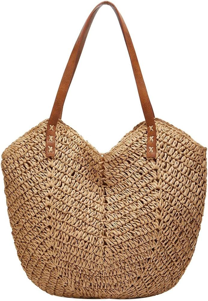 Summer Casual Straw Tote Bag Large Capacity Woven Shoulder Handbag for Summer Beach Vocation | Amazon (US)