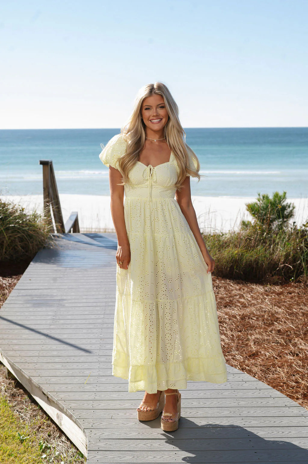 Eve Eyelet Maxi Dress-Lemon | These Three