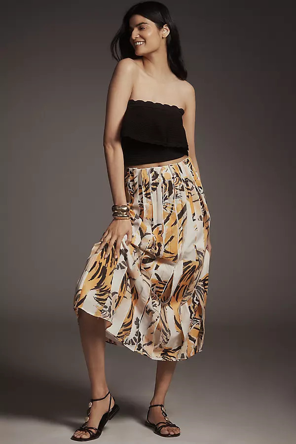 Graphic Tiger Piped Midi Skirt | Anthropologie (US)