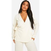 Womens Plus Soft Rib Lounge Wrap Top - White - 26 | NastyGal UK