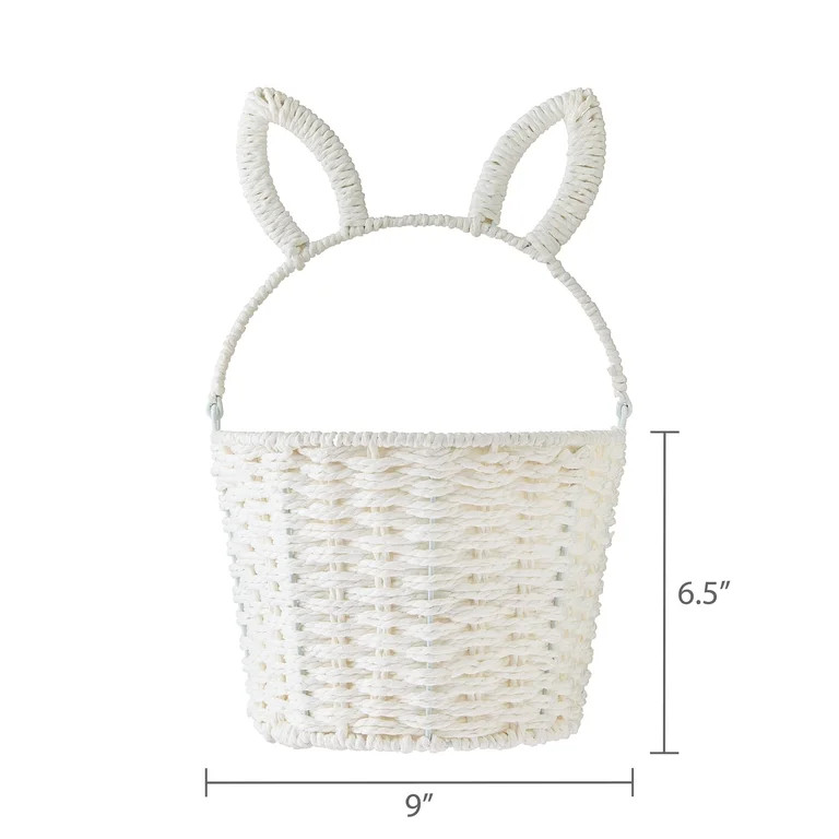 Round Bunny Ear Handle Paper Basket, White, 9" x 6.5", Easter by Way To Celebrate | Walmart (US)