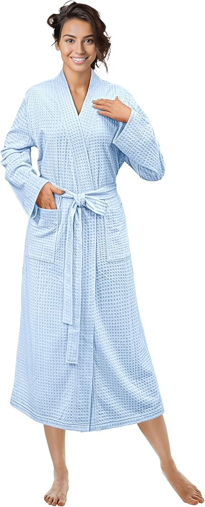 PAVILIA Women Waffle Knit Kimono Robe, Soft Cozy Breathable Lightweight Long Bathrobe with Side P... | Amazon (US)