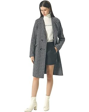 CHARTOU Women's Winter Oversize Lapel Collar Woolen Plaid Double Breasted Long Peacoat Jacket | Amazon (US)