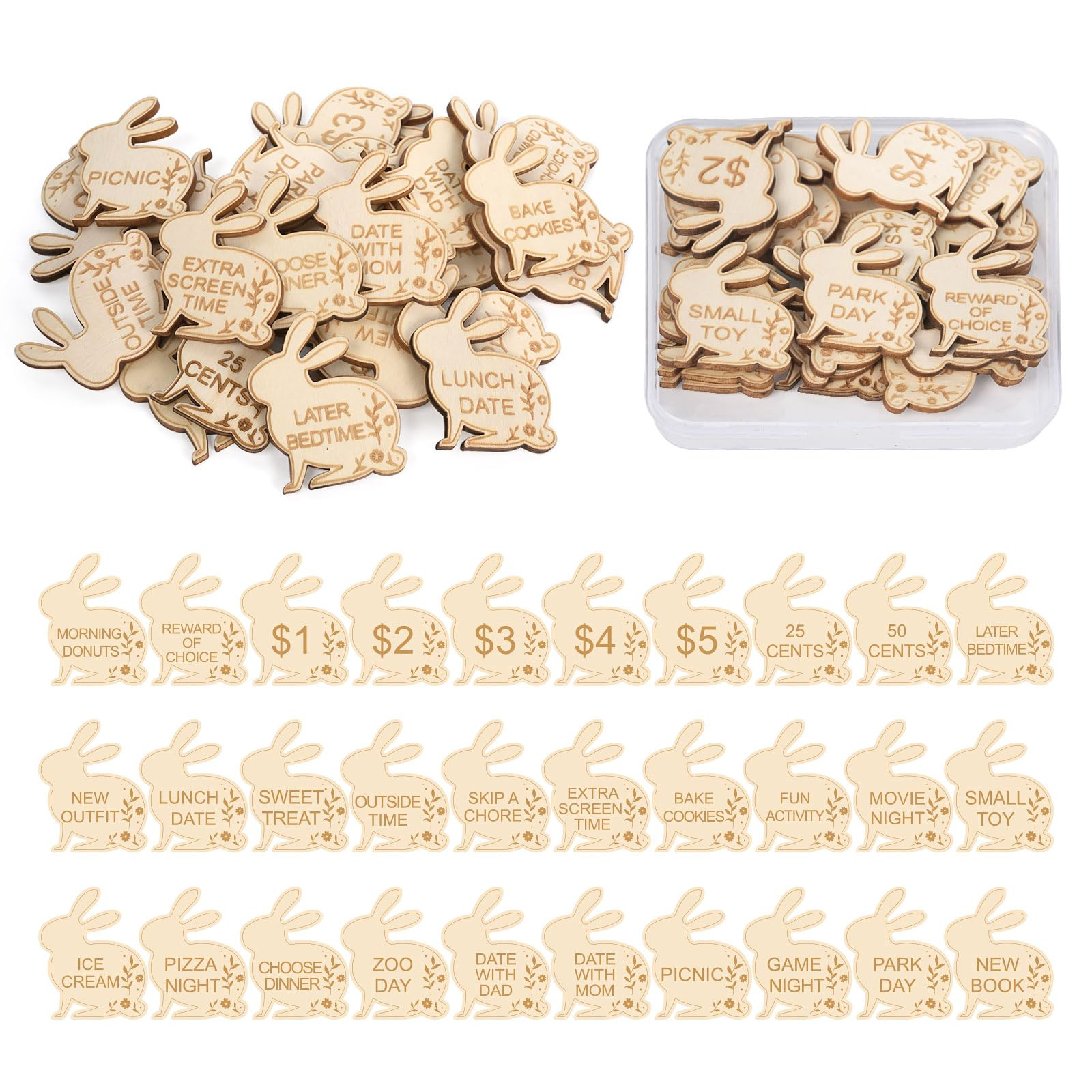 Easter Egg Fillers,30 Pack Wooden Easter Egg Tokens for Kids,Easter Basket Stuffers,Easter Reward... | Amazon (US)
