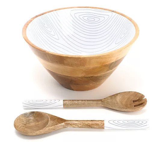 Make Your Selection: Temp-tations Woodland 4-qt Mango Wood Bowl with Servers | QVC