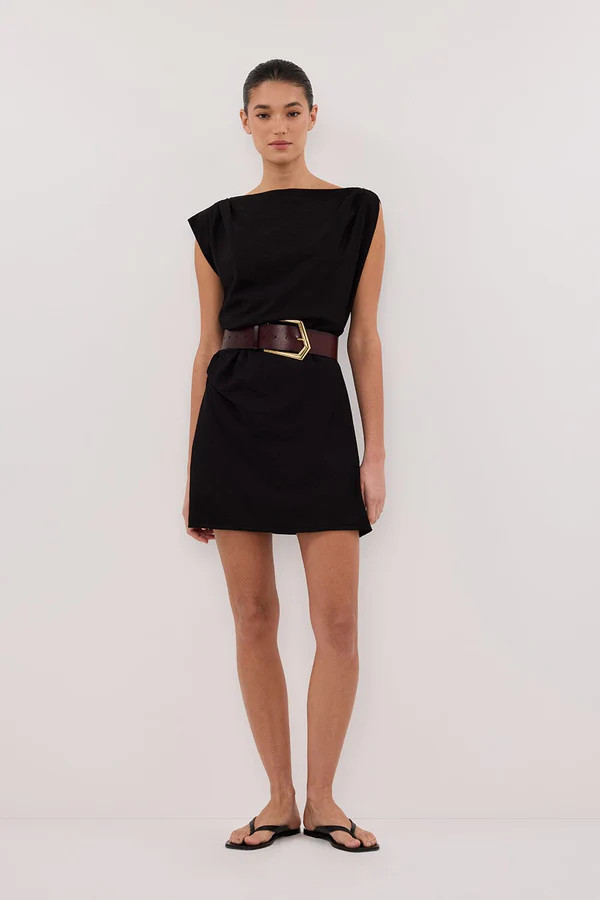 MARMO BLACK DRAPED MINI DRESS | DISSH