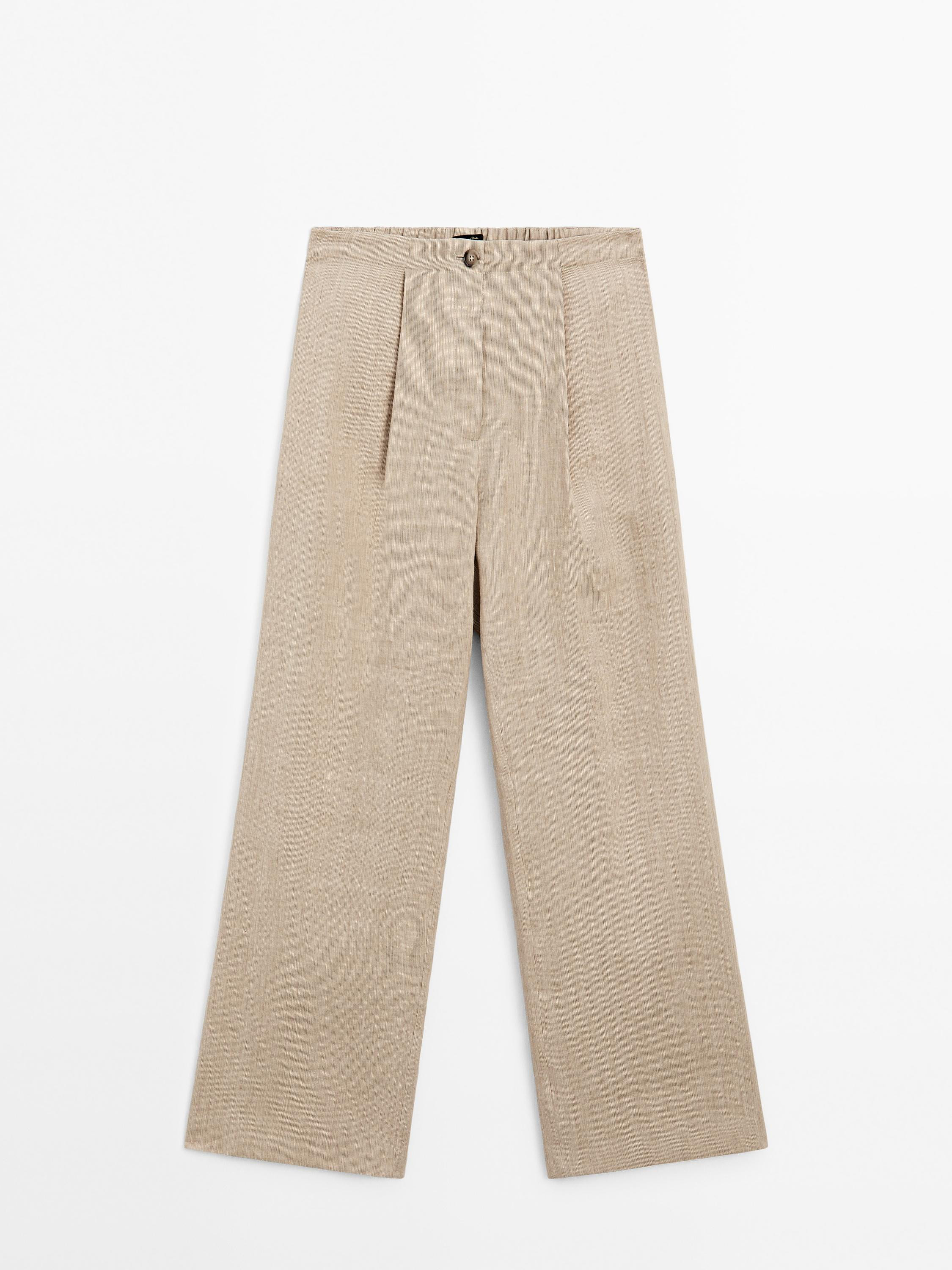 Flowing linen blend suit trousers | Massimo Dutti UK