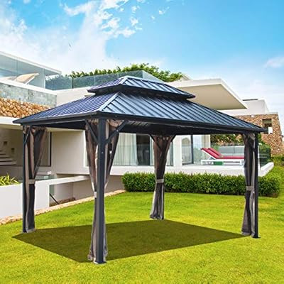 Klismos 10x12 ft Outdoor Hardtop Gazebo Canopy Patio Garden Tent for Backyard with Net | Amazon (US)