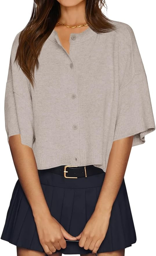 Cicy Bell Womens Half Sleeve Cardigan Sweaters Cropped Button Down Tops Oversized Lightweight Rib... | Amazon (US)