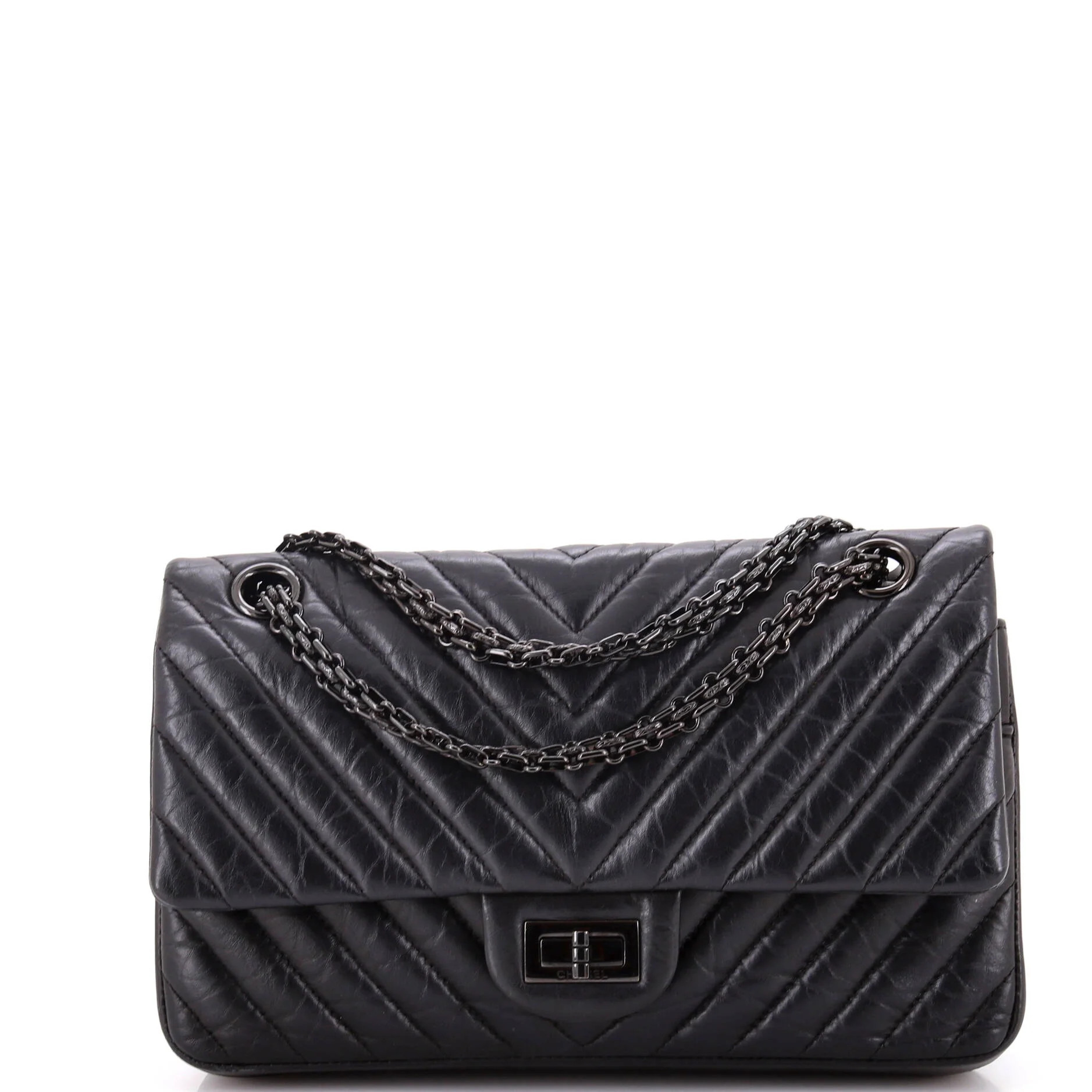 Pre-Owned CHANEL So Black Reissue 2.55 Flap Bag Chevron Aged Calfskin 225 By Rebag | Walmart (US)