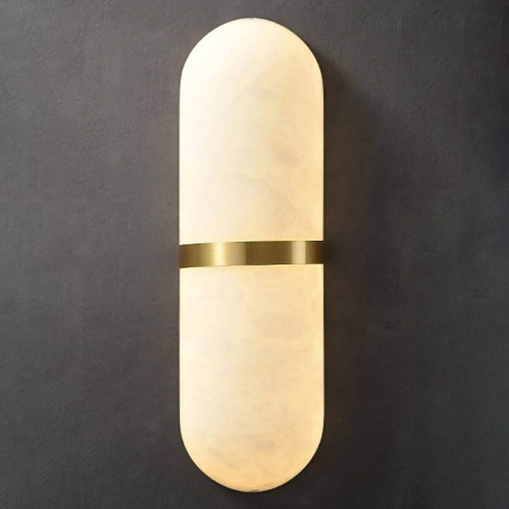 Alabaster Wall Sconce Natural Marble Wall Light Fixture with Brass Finish Oval Stone Wall Lamp wi... | Amazon (US)