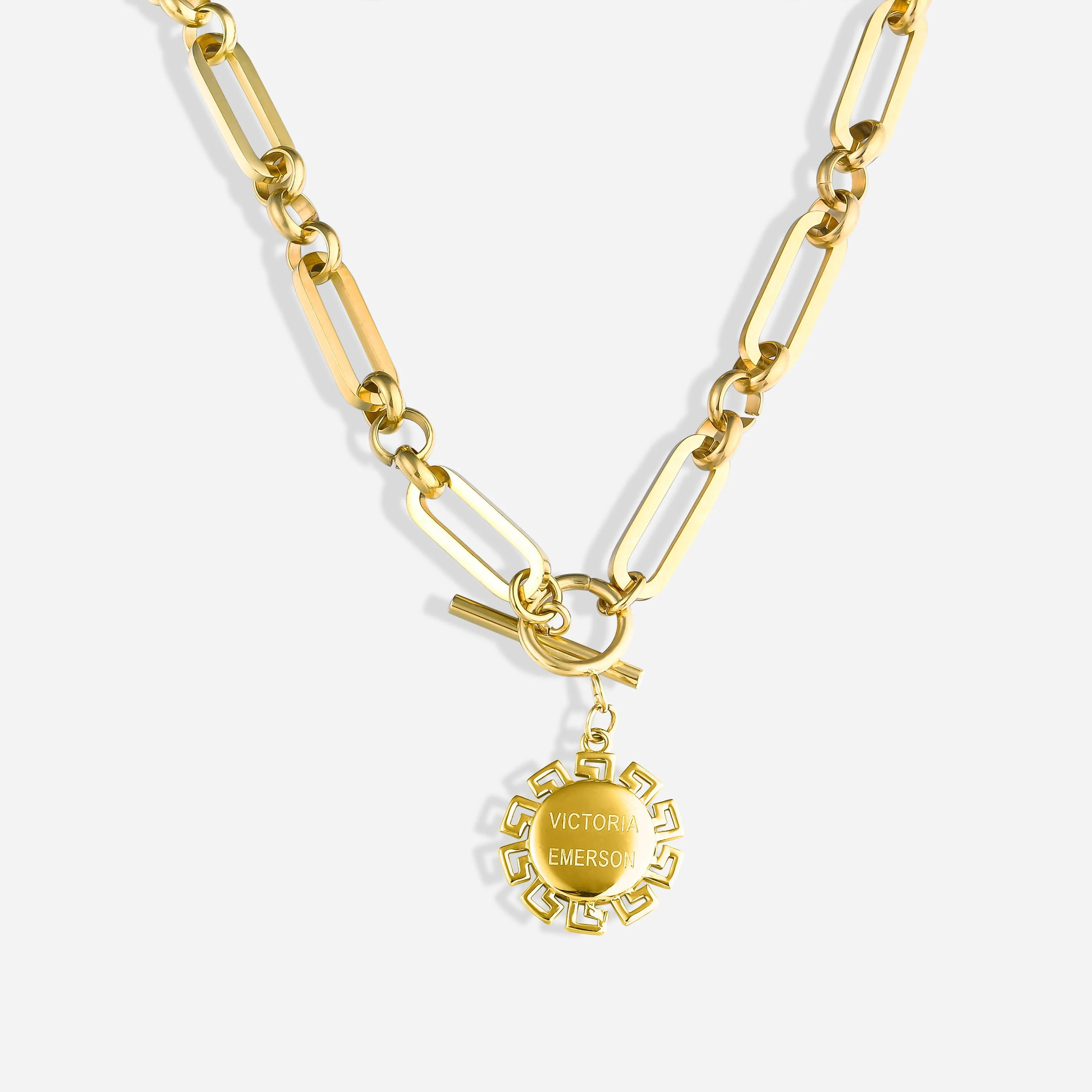 Gold Figaro Paperclip Style Necklace with Medallion | Victoria Emerson