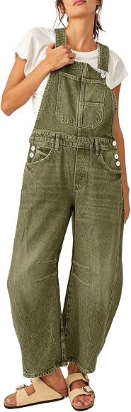 PLNOTME Womens Denim Bib Overalls Barrel Leg Adjustable Strap Jean Pants Jumpsuits with Pockets | Amazon (US)