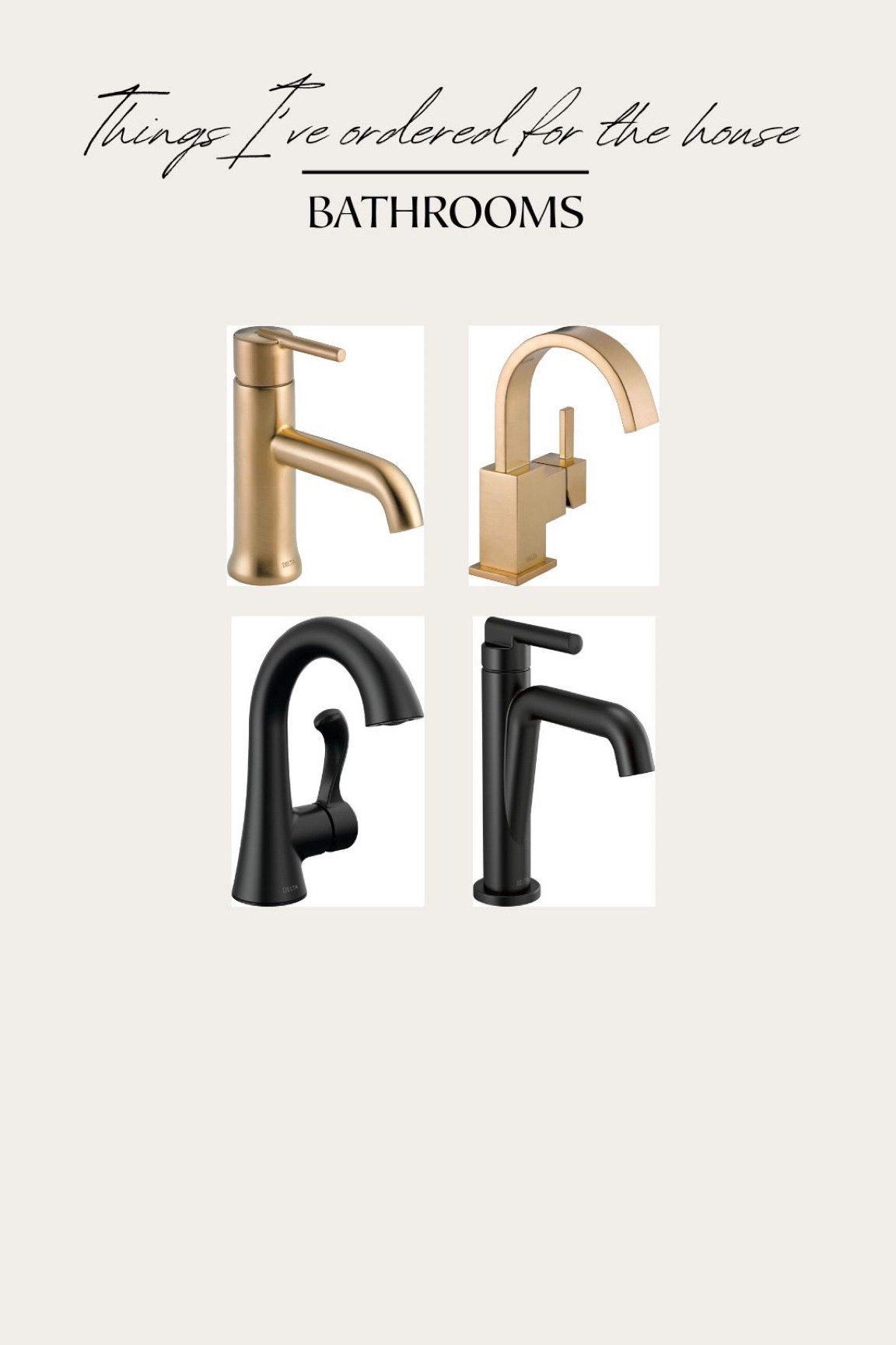 Home build - things I’ve ordered for the bathrooms 

Bathroom faucet 
Gold bathroom faucet 
Matte black bathroom faucet 
Home finds 
Powder bath 
Amazon home

#LTKxPrime #LTKhome #LTKSeasonal