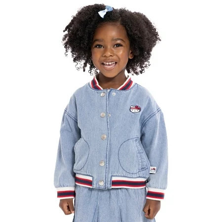 Wonder Nation x Hello Kitty Toddler Girls Cotton Denim Bomber Jacket, Midweight, Sizes 12M-3T | Walmart (US)