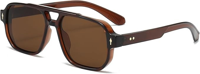 YAMEIZE Retro Pilot Double Bridge Rectangle - Sunglasses for Women Men Classic Style Square Vinta... | Amazon (UK)