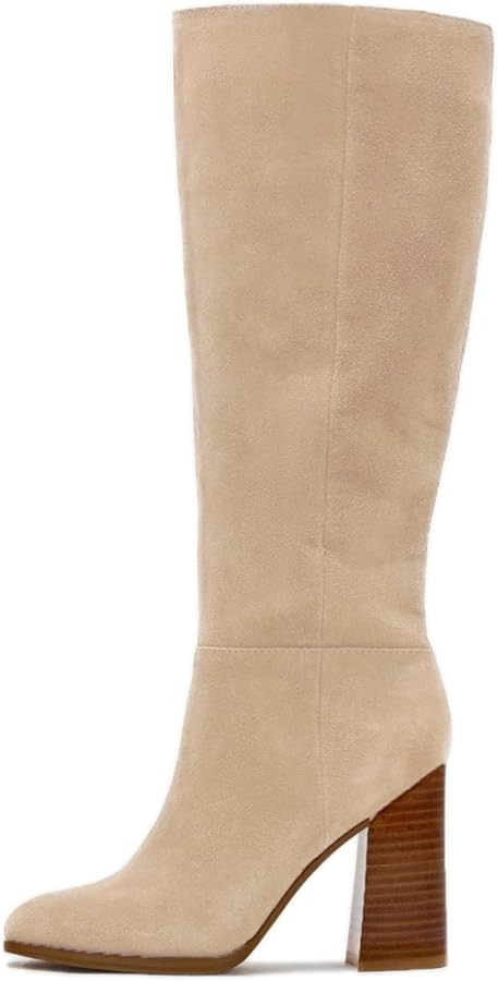 Erocalli Knee High Fall Faux Suede Tall Long Boots Wide Calf Chunky Block High Heel Fashion Boot ... | Amazon (US)