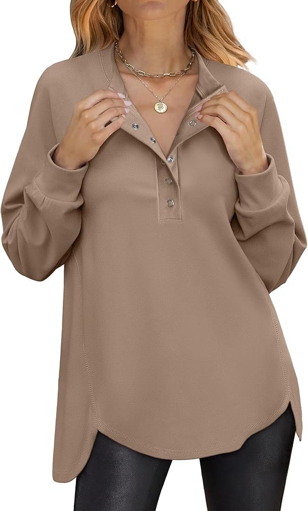 ANRABESS Women's Long Sleeve Henley Tops Tunic Sweatshirt Loose Slit Casual Button Shirts Pullove... | Amazon (US)