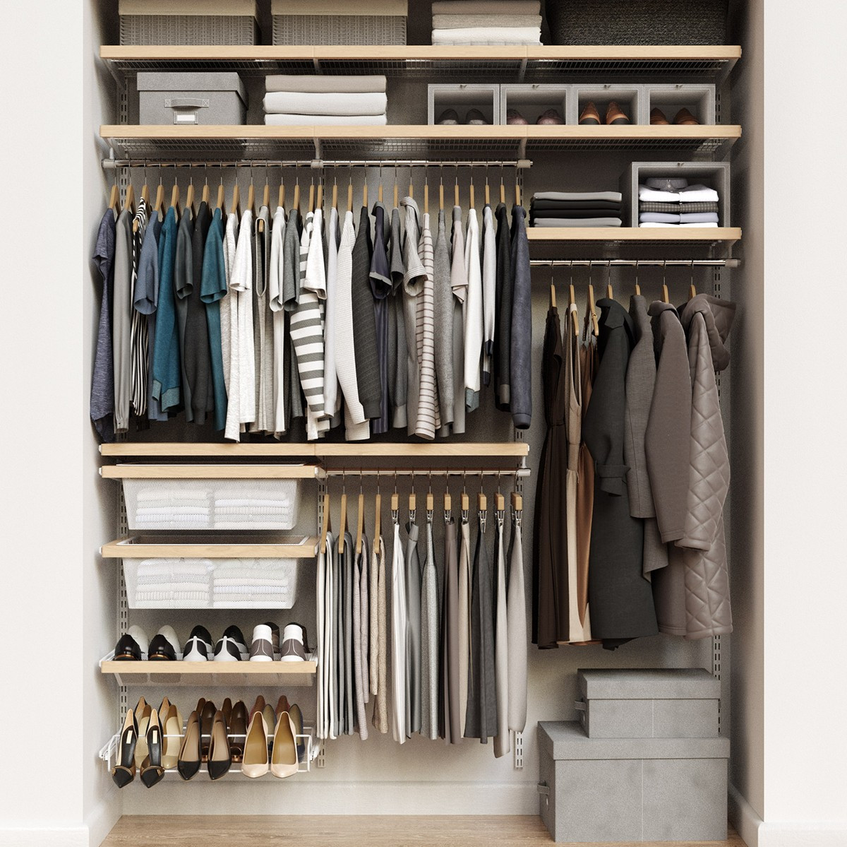 Elfa Décor 6'  Birch & White Reach-In Closet | The Container Store