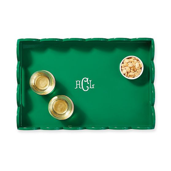 Scalloped Lacquer Serving Tray, Large, Kelly Green | Mark and Graham