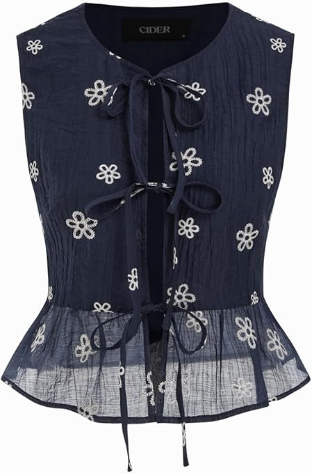 CIDER Women's Floral Boho Tops Tie Front Sleeveless Peplum Crop Tank Top Crewneck Ruffle Summer G... | Amazon (US)