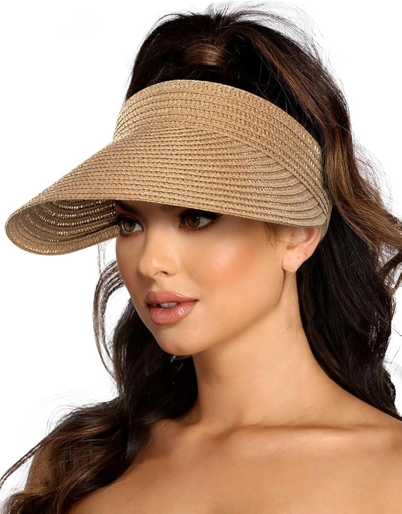 Sun Visor Hats for Women,Beach Sun Hats UPF50+ UV Protection Straw Sun Beach Visor Summer Hats Pa... | Amazon (US)