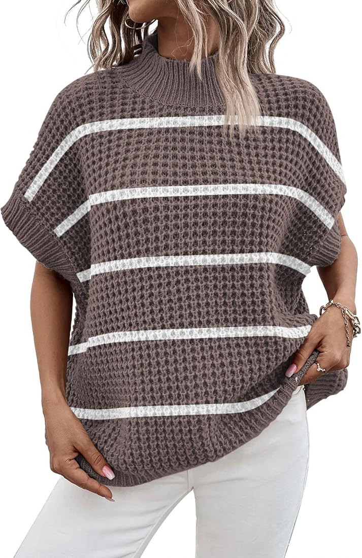 Viottiset Womens Oversized Short Batwing Sleeve Mock Neck Sweater Vest Fall Sleeveless Pullover K... | Amazon (US)