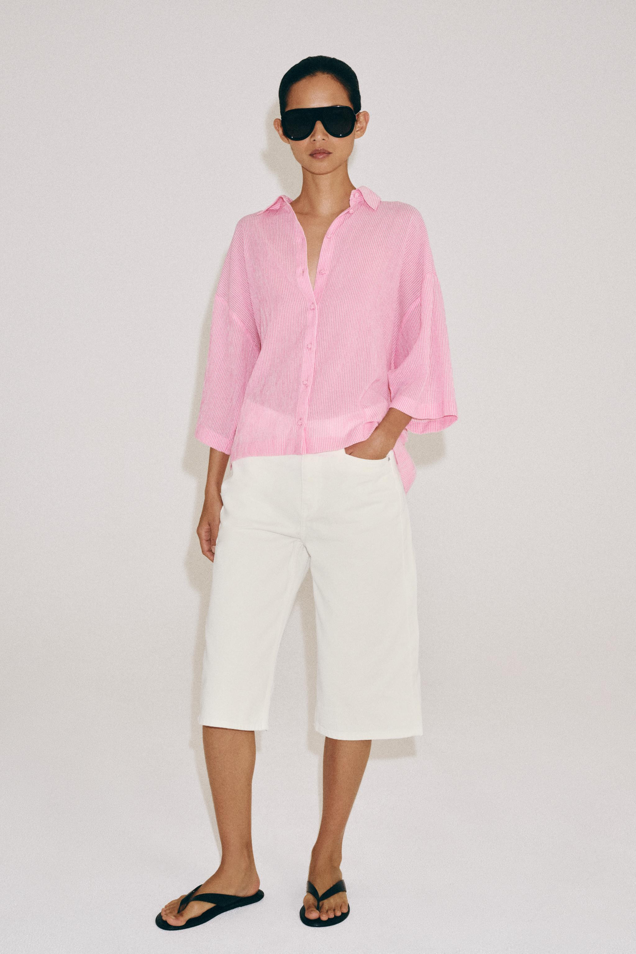 ZARA WOMAN COLLECTIONShirt made from cotton yarn. Lapel collar and short sleeves. Straight hem. F... | Zara US