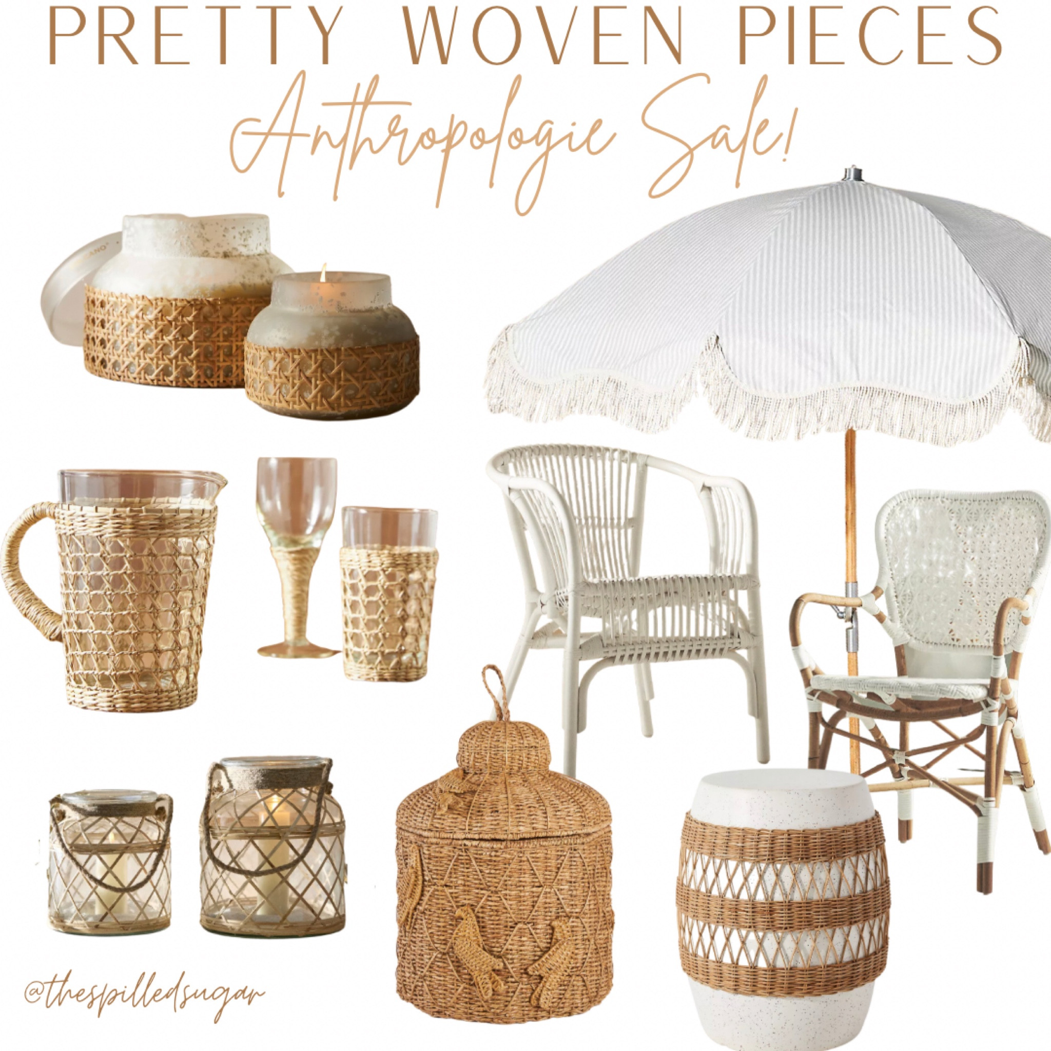 Such pretty woven pieces on sale at Anthropologie!

Capri blue candle, fringe umbrella, garden stool, woven basket, Anthropologie finds, rattan lanterns, rattan glassware, woven chairs, rattan chairs, summer decor, outdoor dining, outdoor entertaining, outdoor decor, outdoor living

#LTKhome #LTKsalealert #LTKSeasonal