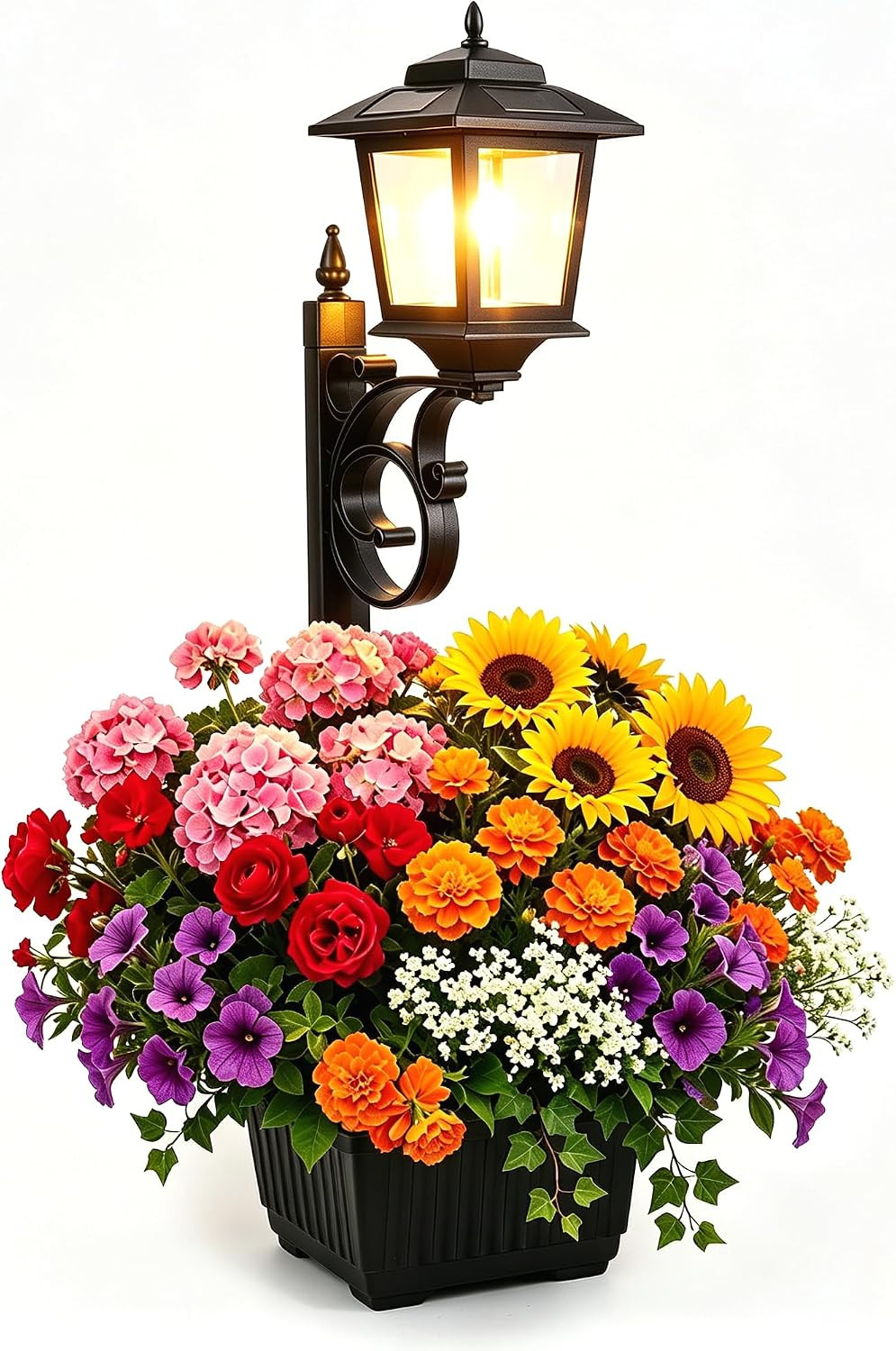 Solar Lamp Post Light with Planter, 2 in 1 Outdoor Flower Pots, 3000K Solar Lamps Outdoor Waterproof, Wall Mount or Freestanding for Garden, Patio, Yard, Front Porch, Back Door (Flowers not Included) | Amazon (US)