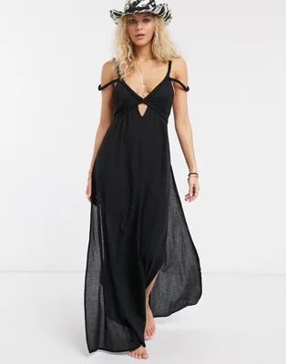 ASOS DESIGN plait maxi beach dress in textured black | ASOS (Global)