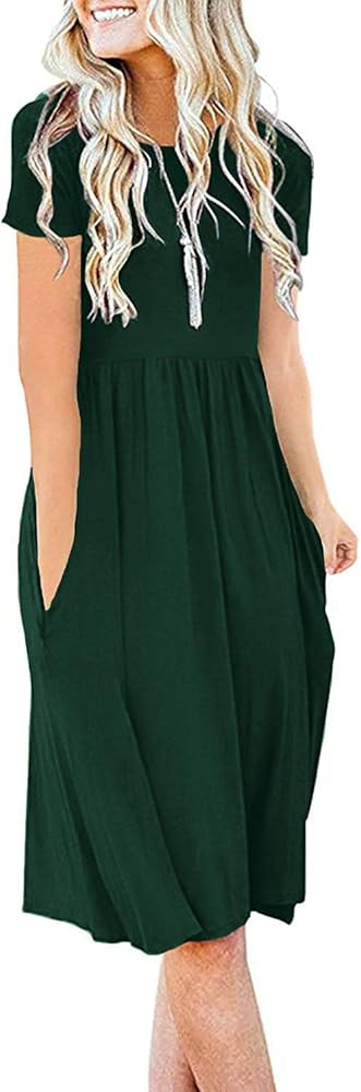 DB MOON Women Summer Casual Short Sleeve Dresses Empire Waist Dress with Pockets | Amazon (US)