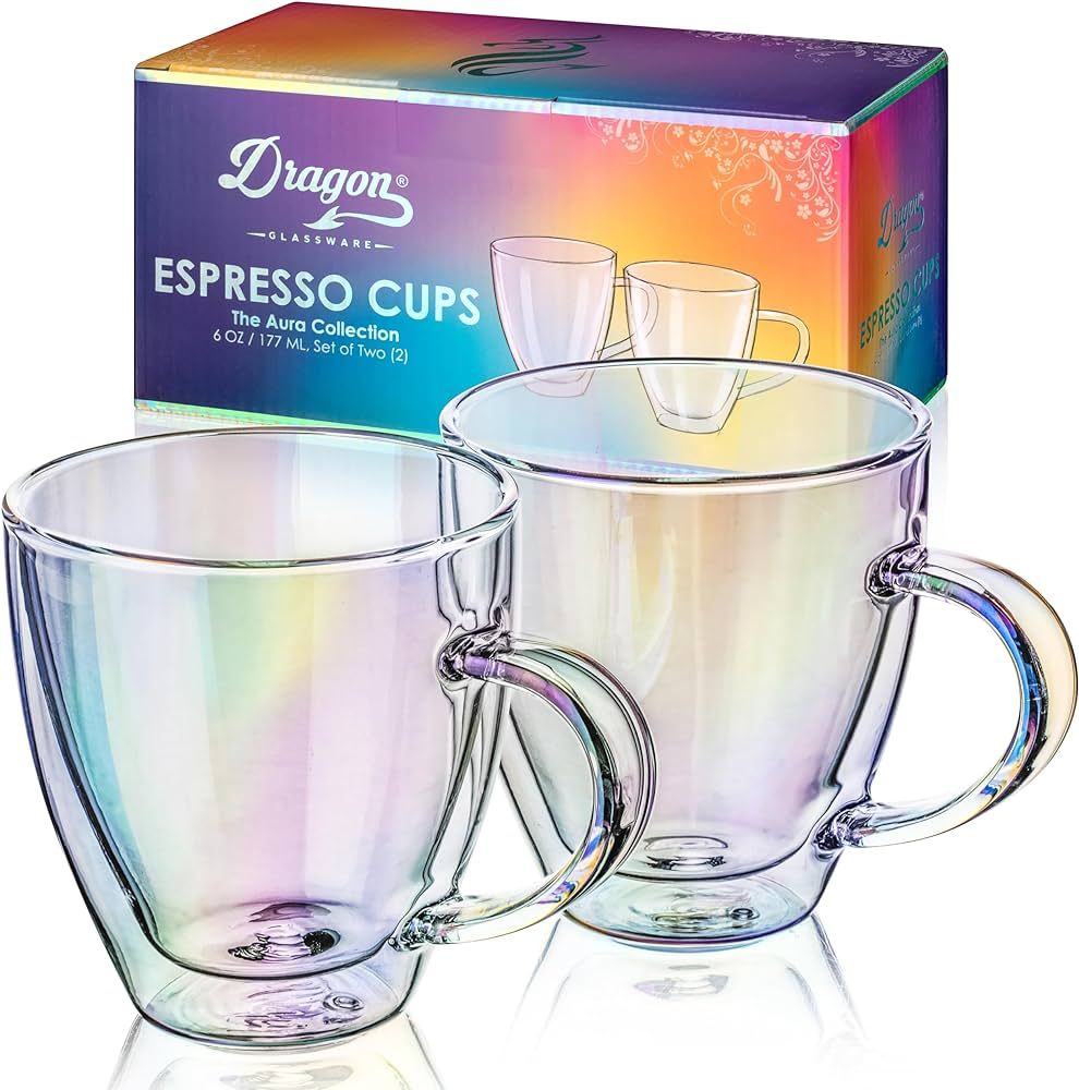 Dragon Glassware Espresso Cups, Iridescent Glass Double Wall Insulated Coffee Cups, Keeps Beverag... | Amazon (US)