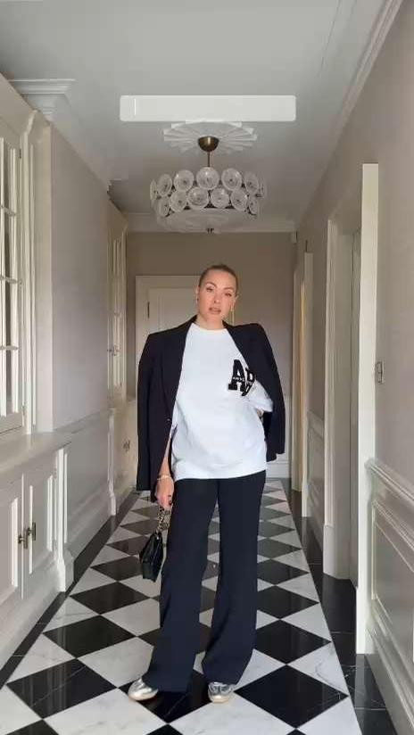 Outfit inspiration, Anine Bing jumper, ASOS, Adidas metallic trainers, tailored trousers, blazer, jacket, autumn, ootd  

 #LTKuk #LTKautumn #LTKeurope