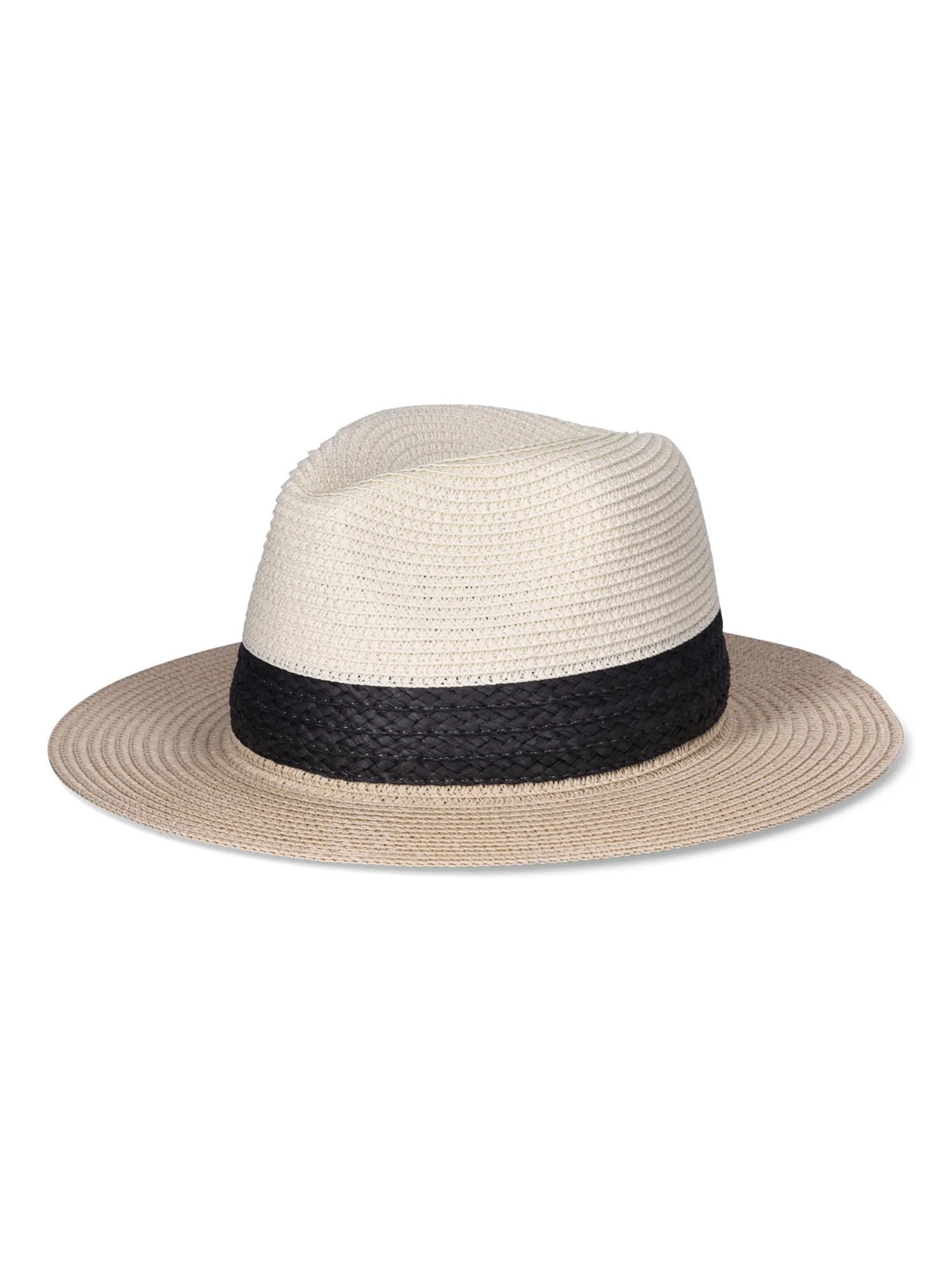 Time and Tru Women's Colorblock Straw Fedora - Walmart.com | Walmart (US)