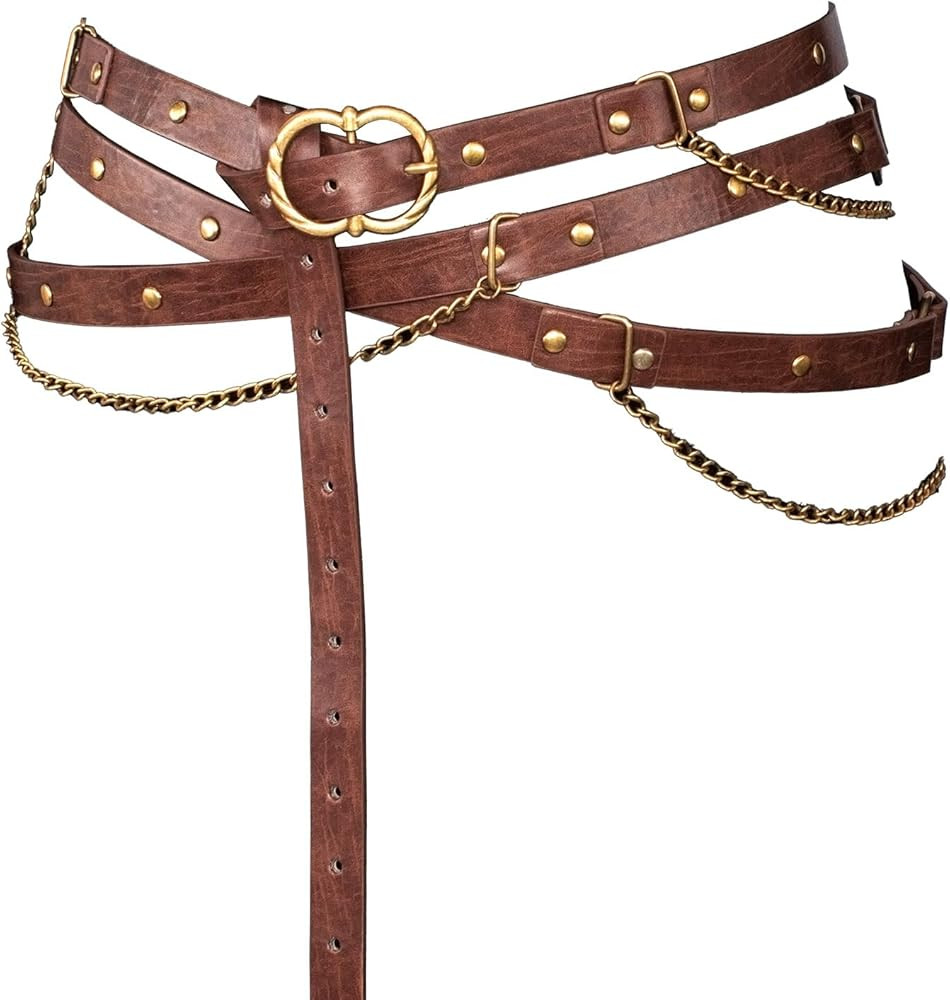 Medieval DIY Pirate Belt, Metal Chain Adjustable Leather, Retro Renaissance Belts for Women Dress... | Amazon (US)