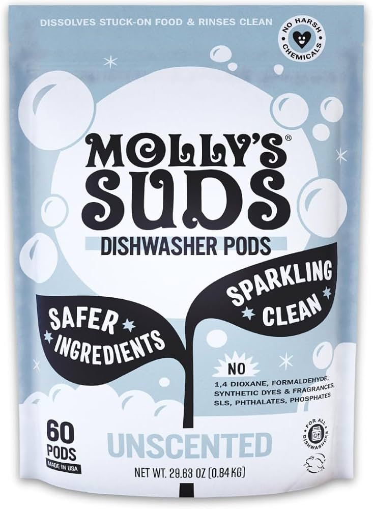 Molly's Suds Dishwasher Pods | Clean Dishwasher Detergent, Cuts Grease & Rinses Clean (Residue-Fr... | Amazon (US)