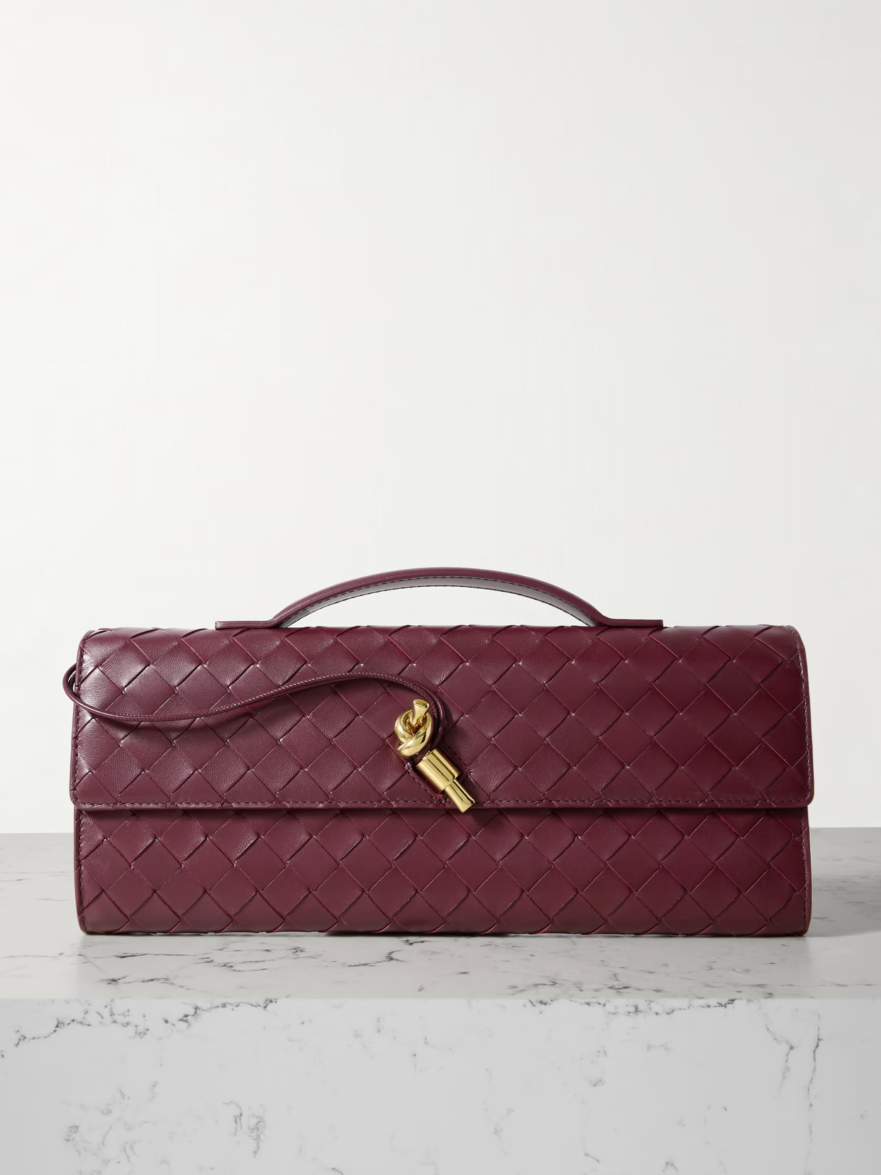 Bottega Veneta - Long Andiamo Intrecciato Leather Clutch - Burgundy | NET-A-PORTER (US)
