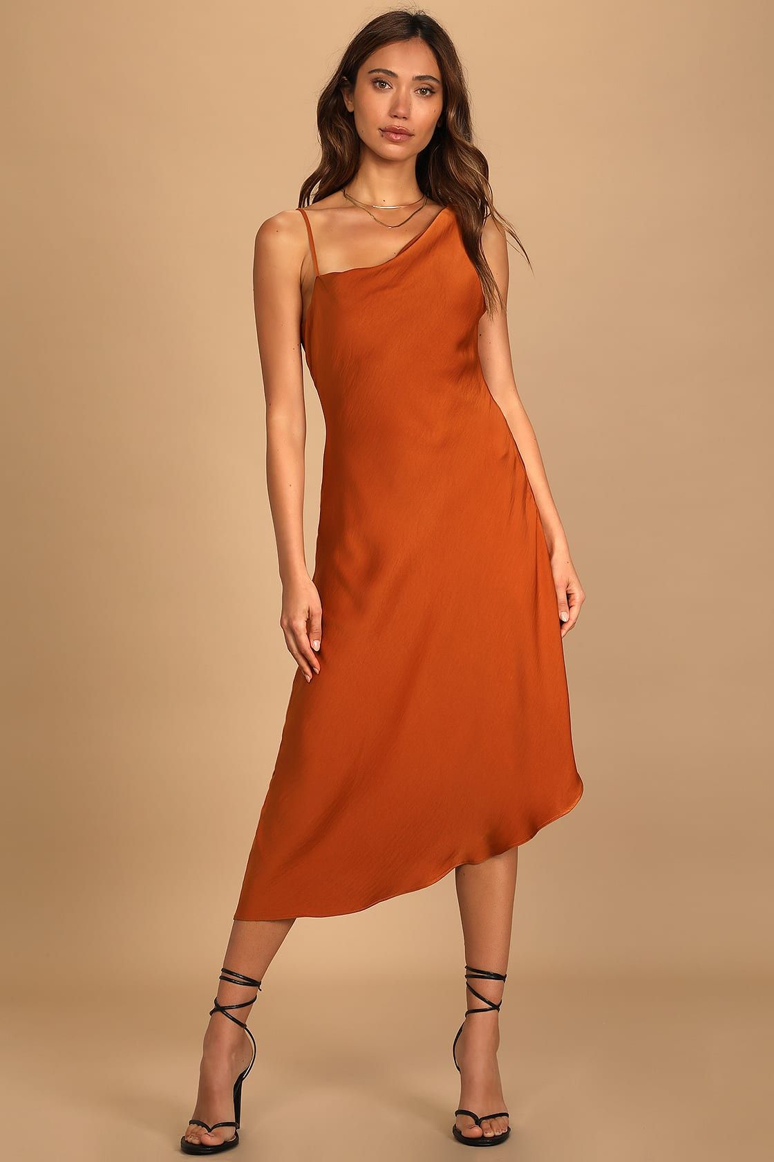 Instant Impression Orange Asymmetrical Midi Dress | Lulus (US)