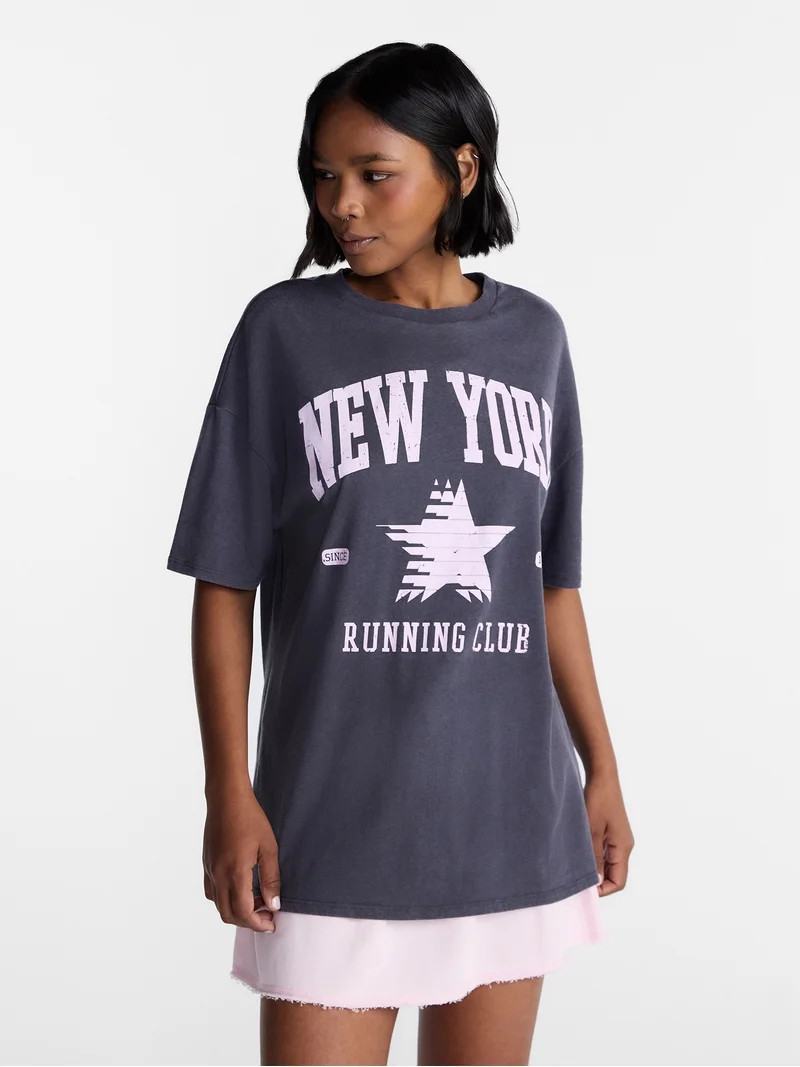 No Boundaries Washed Graphic Boyfriend Tee, Women's XXS-XXL | Walmart (US)