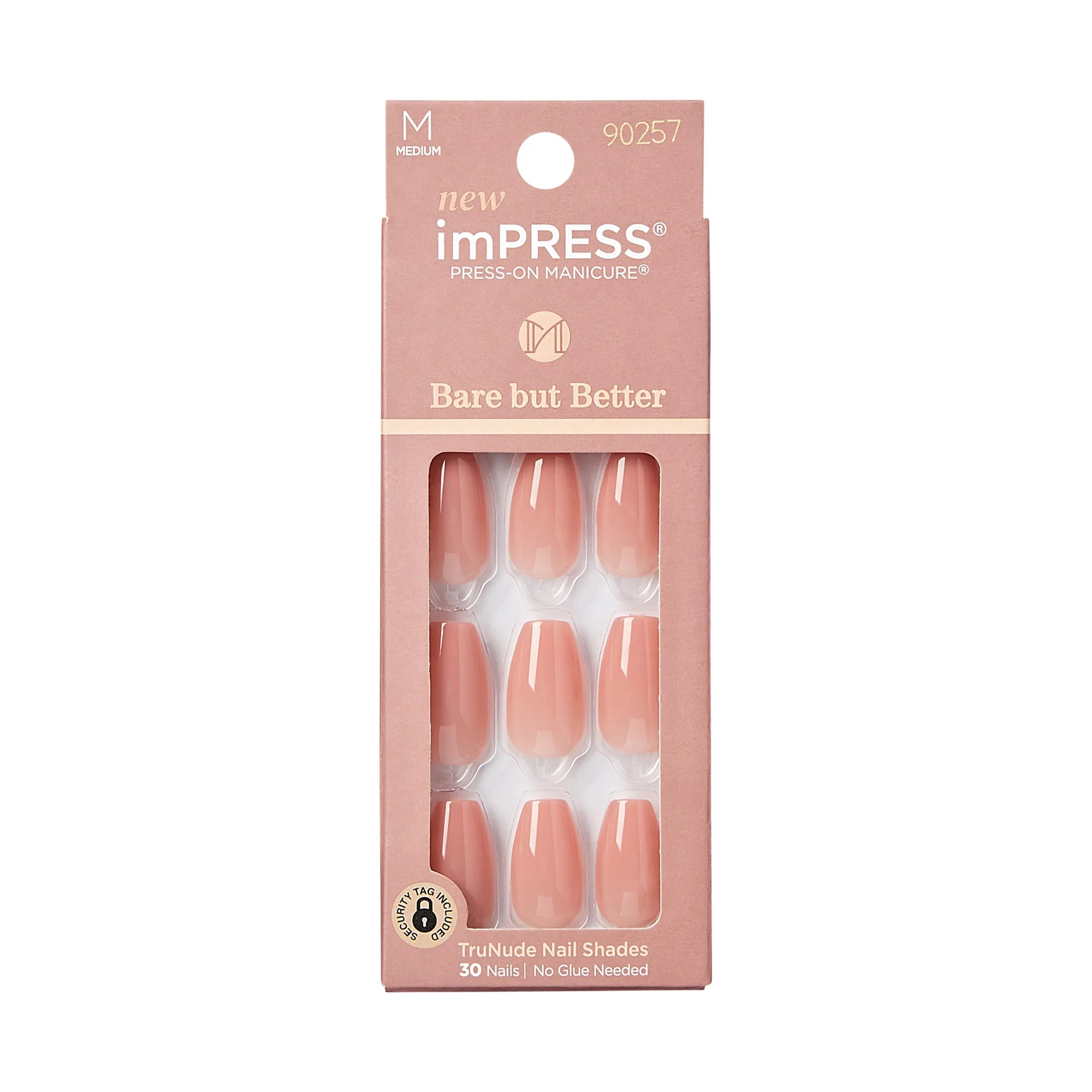 KISS imPRESS Bare but Better  Press on Nails, Real World, Beige, Medium Coffin, 30 Count | Walmart (US)