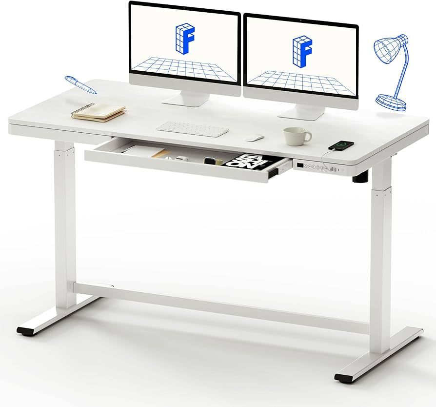 FLEXISPOT 55" White Electric Standing Desk with Drawers, Quick Assembly Home Office Sit Stand Des... | Amazon (US)