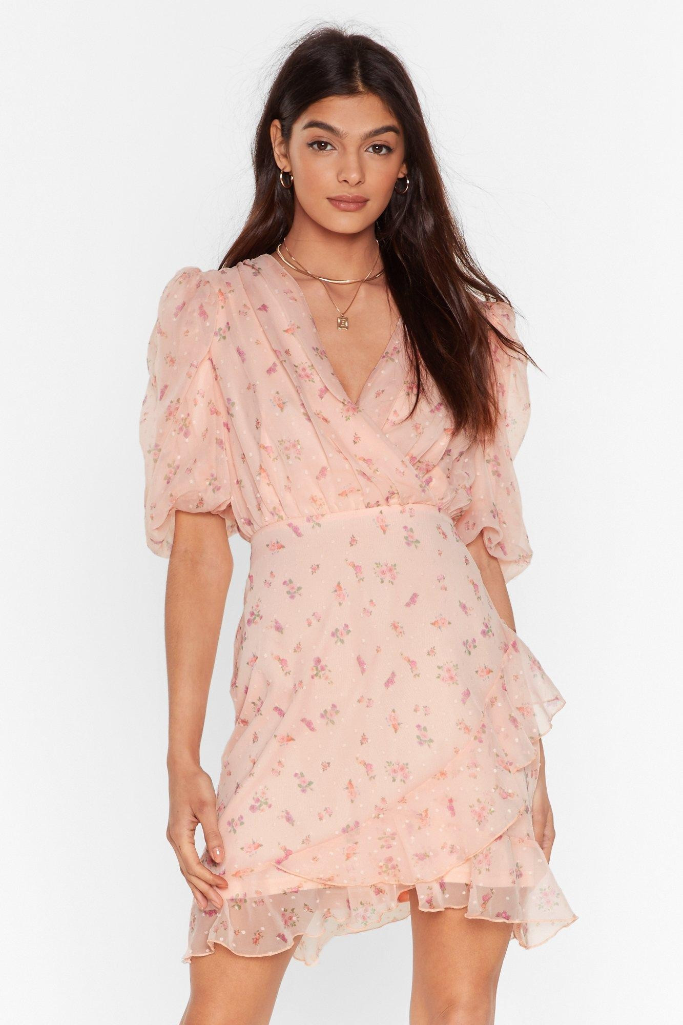 Bud Floral Mini Dress in Chiffon with Ruched Detailing | NastyGal (US & CA)