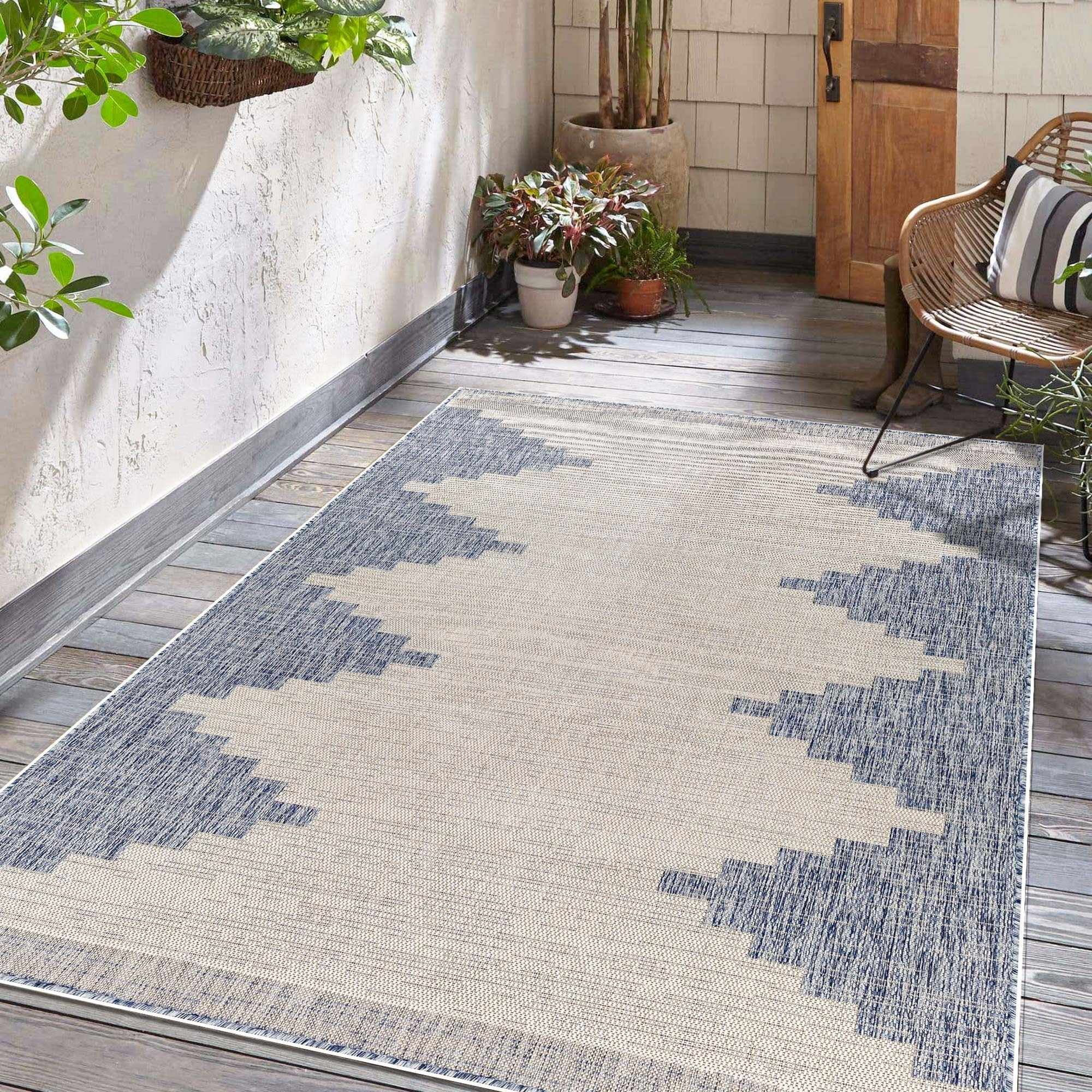 Hauteloom Djugun Outdoor Area Rug - Outside Porch Patio Rug Carpet - Waterproof Rug - Geometric -... | Walmart (US)