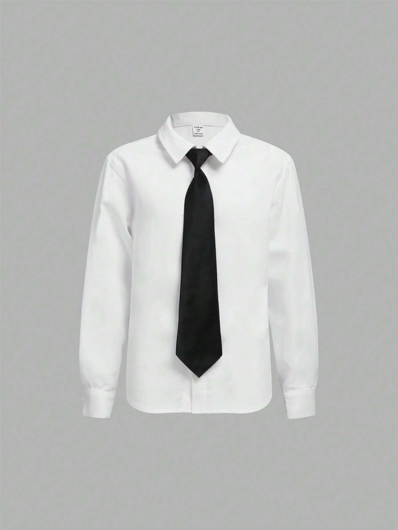 SHEIN Kids FANZEY Tween Boy Solid Button Up Shirt With Tie | SHEIN
