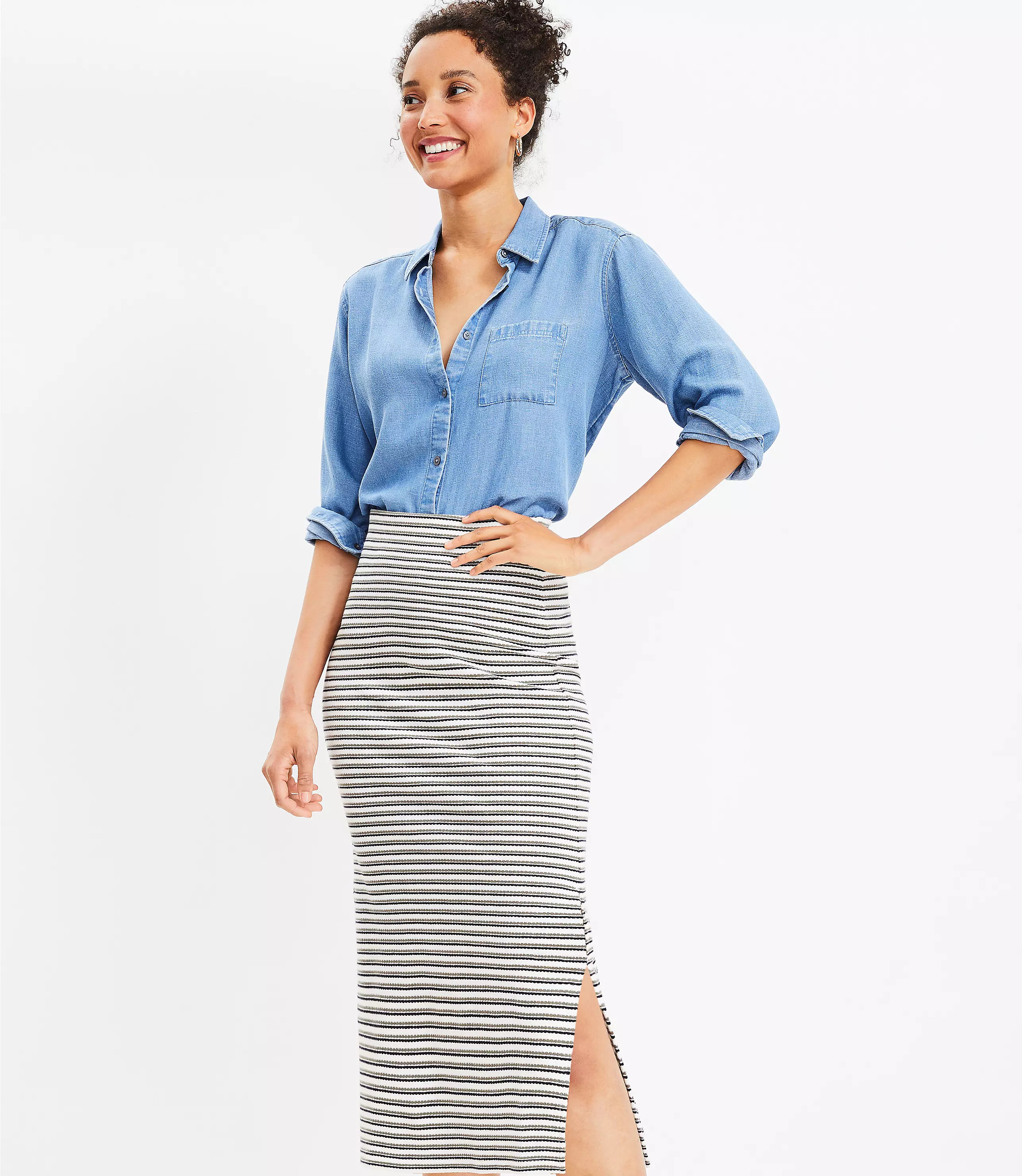 Textured Stripe Midi Skirt | LOFT