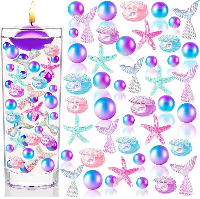 120 Pcs Mermaid Vase Filler, Summer Beach Shells Fish Tail Stelleroid Multicolor Pearl Bead for T... | Amazon (US)