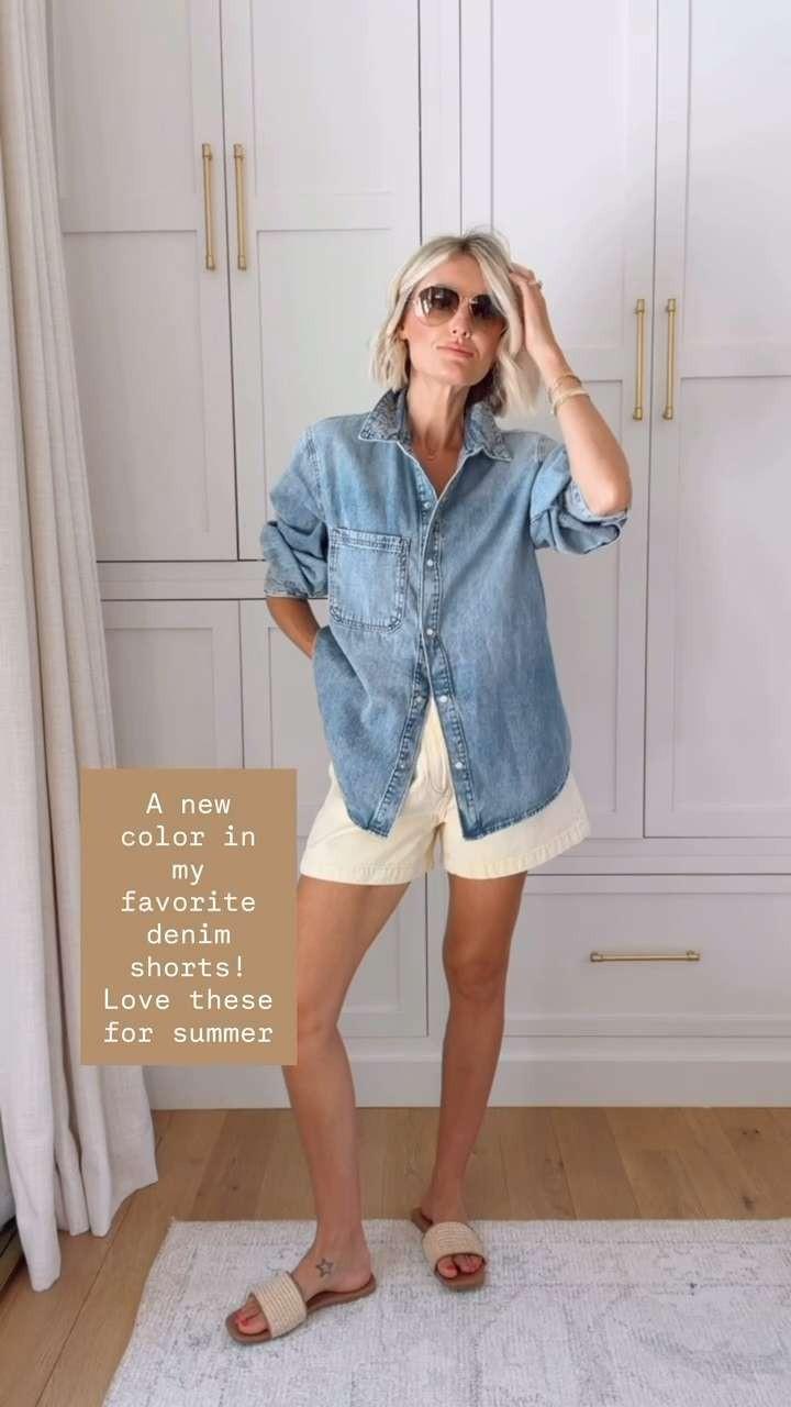 Truly one of my favorite pairs of denim shorts! I have them in a light denim, white, and now yellow! So fun for summer! Wearing M/25!

Loverly Grey, denim shorts, butter yellow, denim shirt, summer outfit 

 #LTKSeasonal